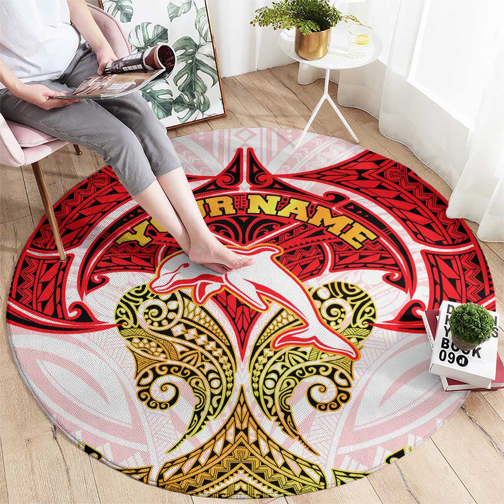 Personalized Dolphins Round Carpet Polynesian Tribal Pattern Style