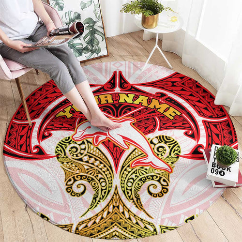 Personalized Dolphins Round Carpet Polynesian Tribal Pattern Style