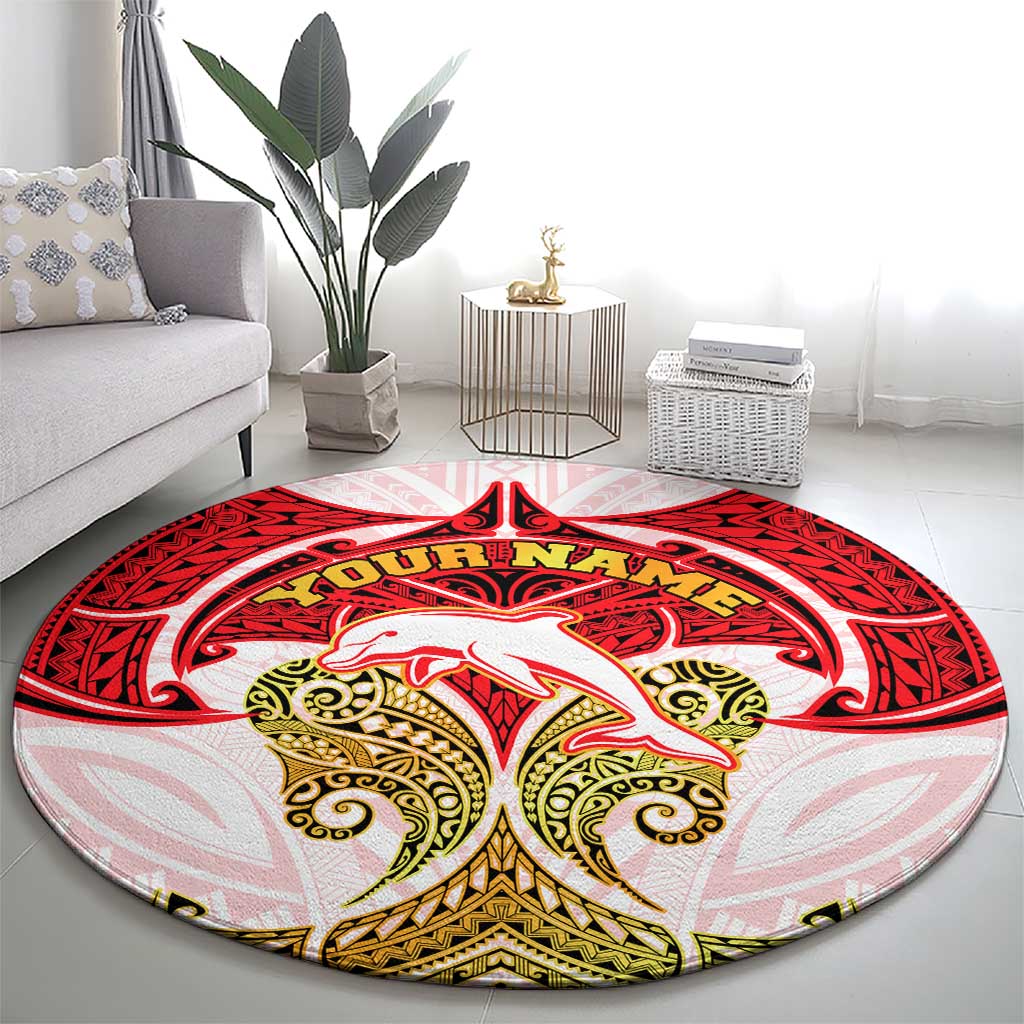 Personalized Dolphins Round Carpet Polynesian Tribal Pattern Style