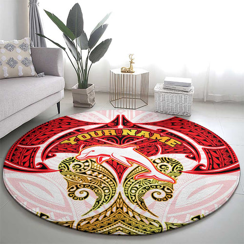 Personalized Dolphins Round Carpet Polynesian Tribal Pattern Style