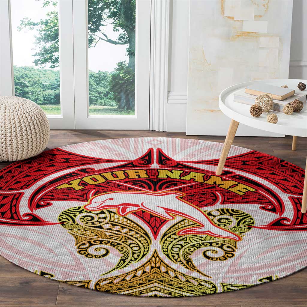 Personalized Dolphins Round Carpet Polynesian Tribal Pattern Style