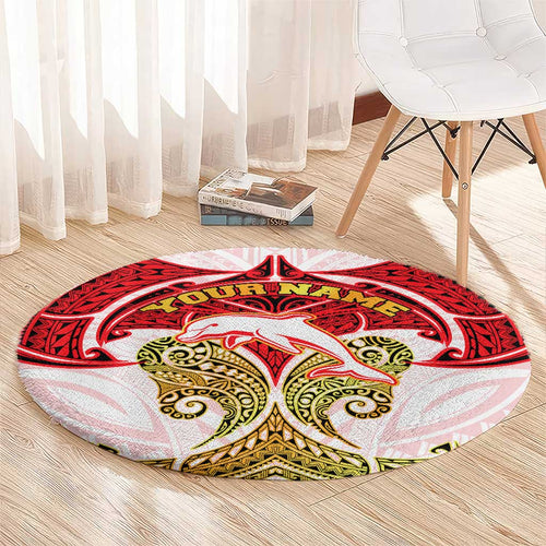 Personalized Dolphins Round Carpet Polynesian Tribal Pattern Style