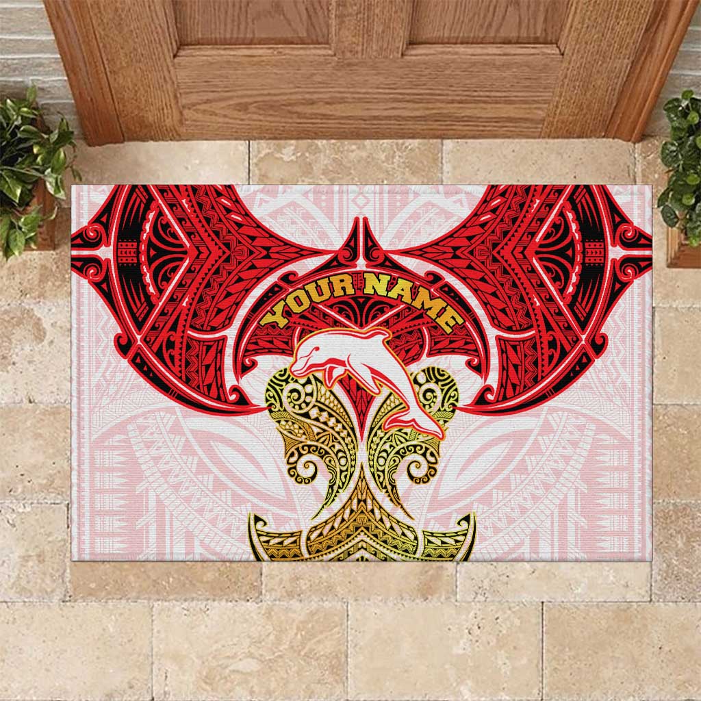 Personalized Dolphins Rubber Doormat Polynesian Tribal Pattern Style