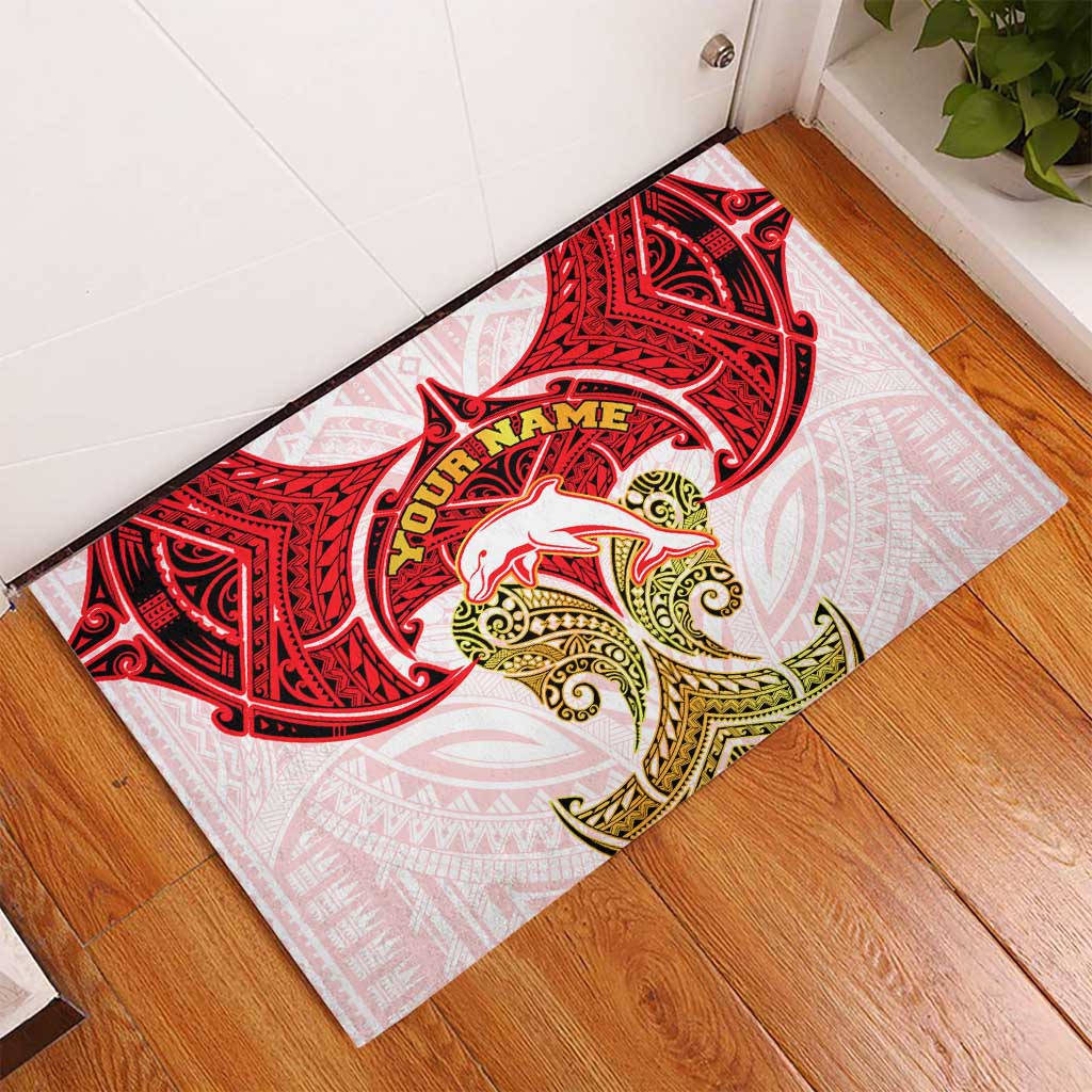 Personalized Dolphins Rubber Doormat Polynesian Tribal Pattern Style