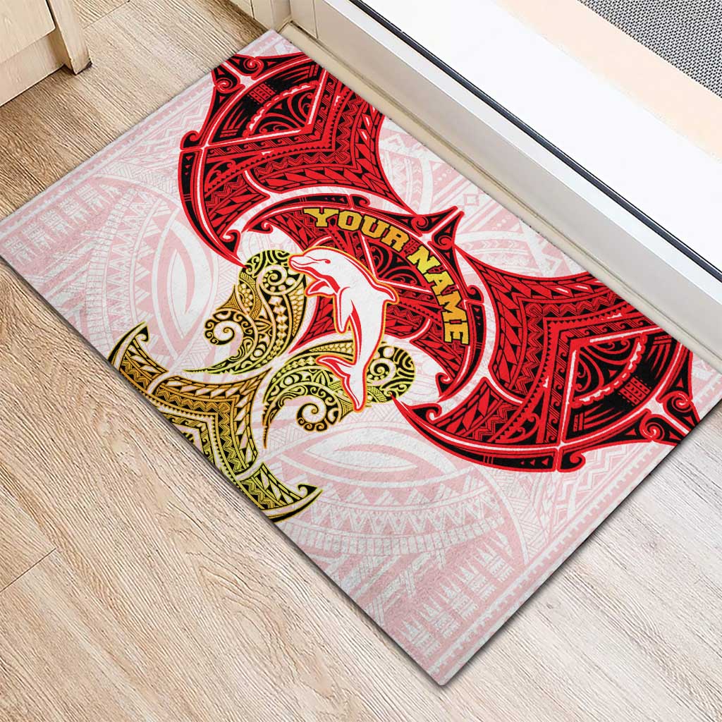 Personalized Dolphins Rubber Doormat Polynesian Tribal Pattern Style