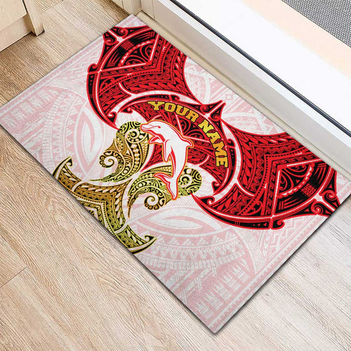 Personalized Dolphins Rubber Doormat Polynesian Tribal Pattern Style