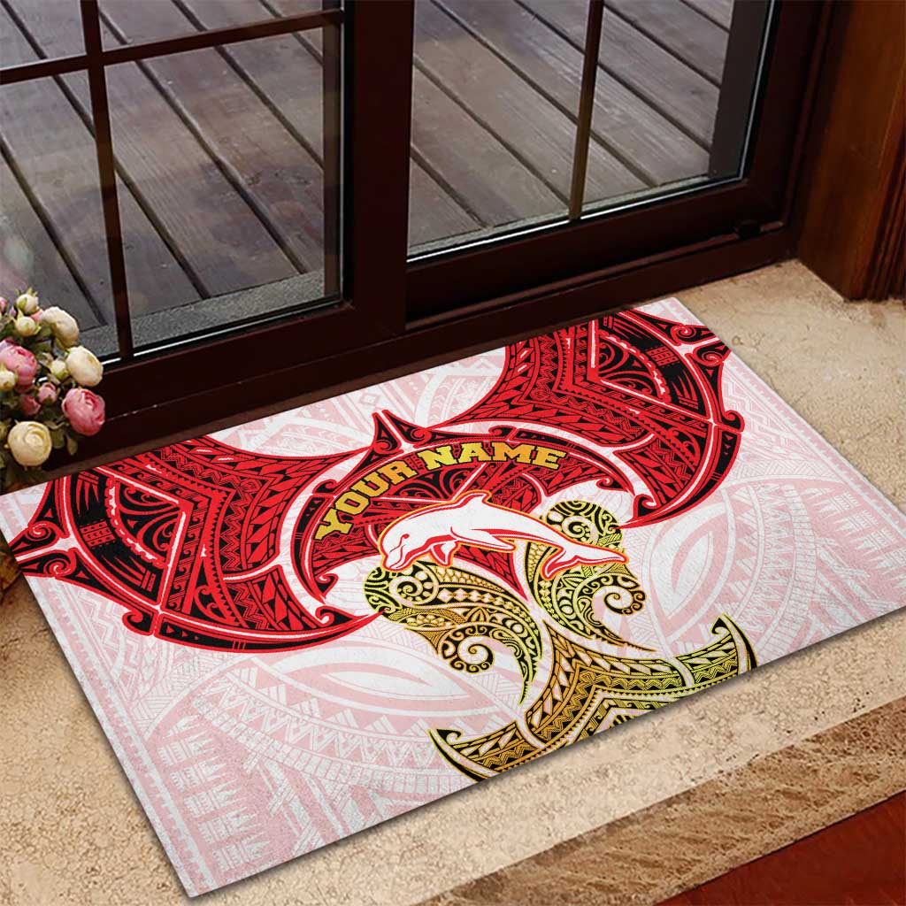 Personalized Dolphins Rubber Doormat Polynesian Tribal Pattern Style
