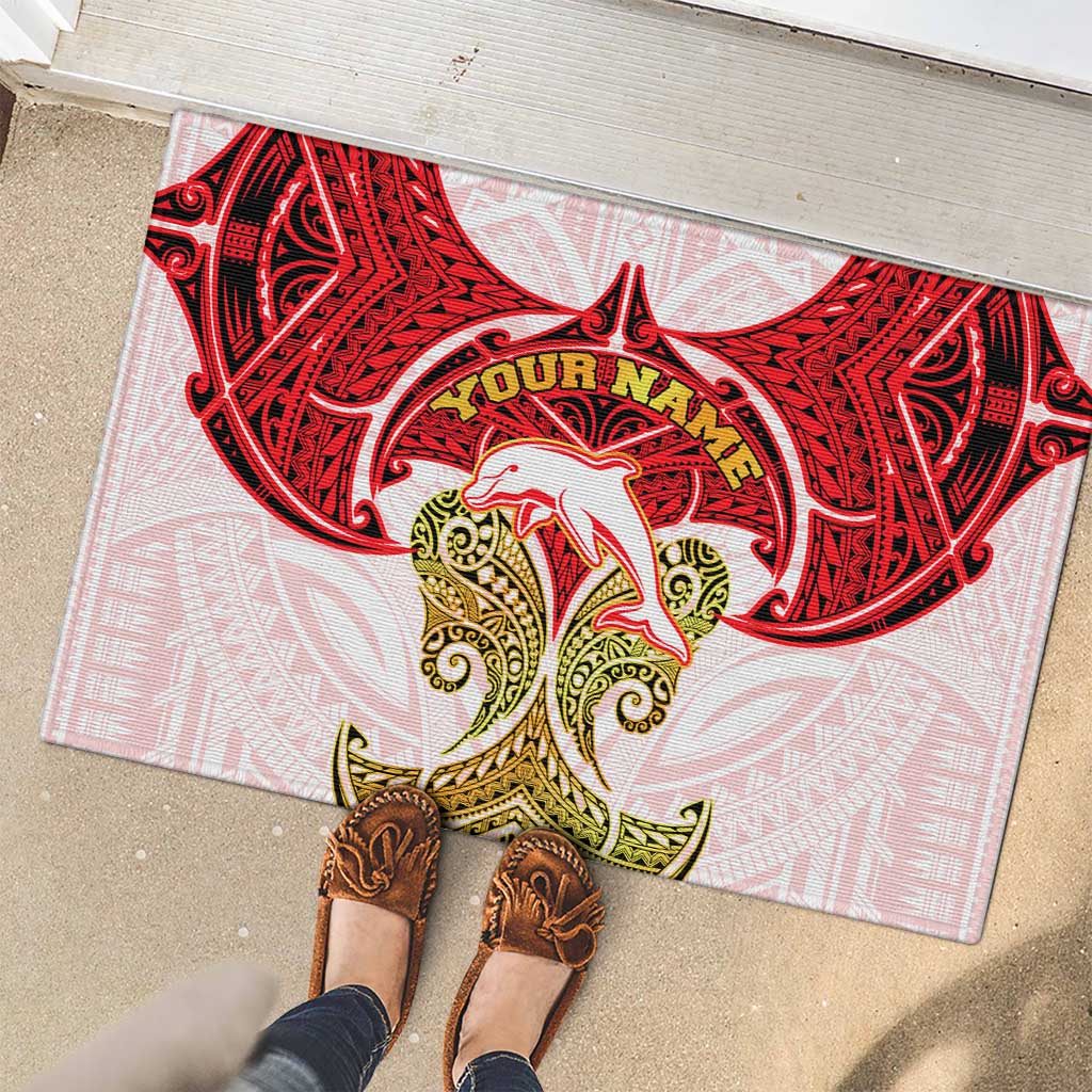 Personalized Dolphins Rubber Doormat Polynesian Tribal Pattern Style