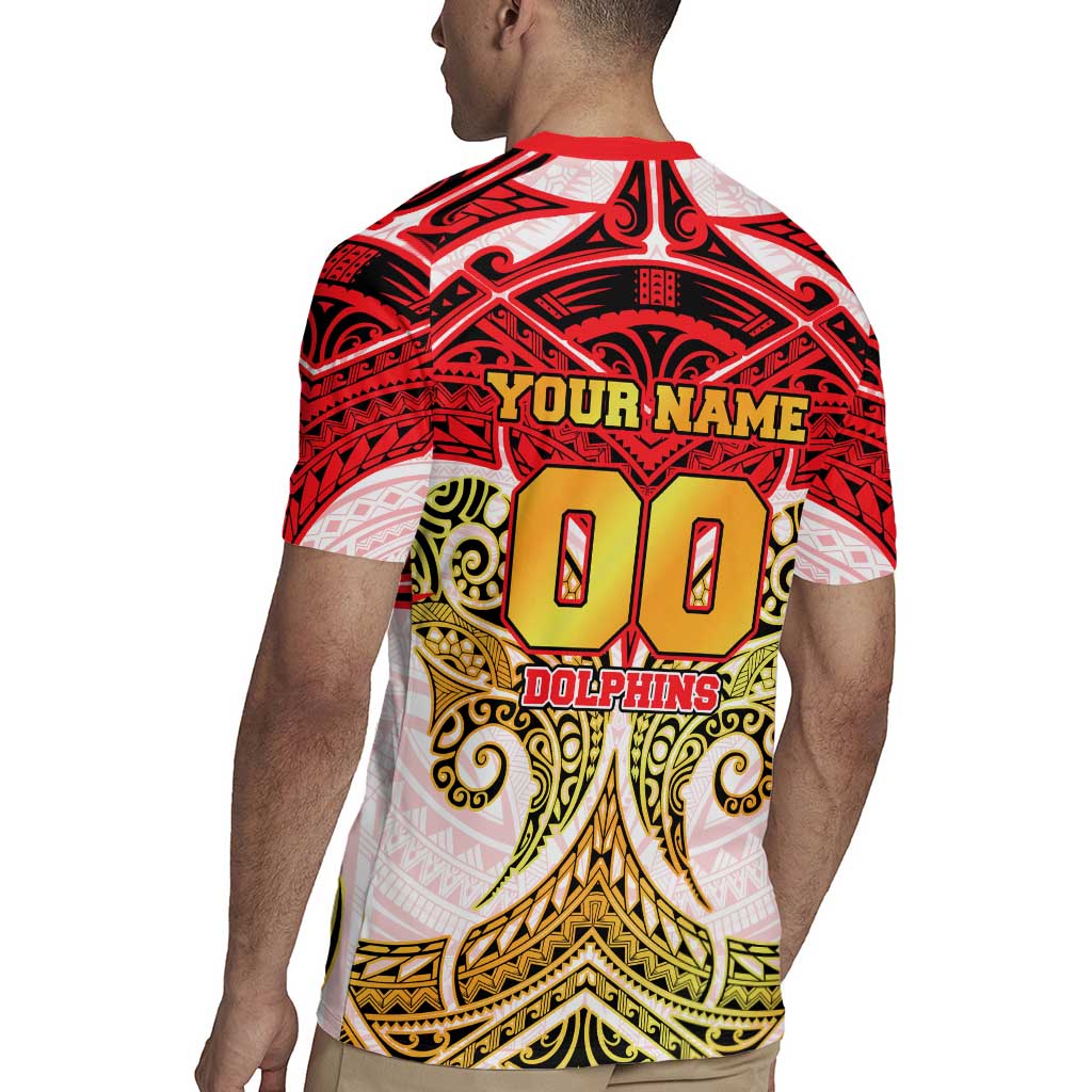 Personalized Dolphins Rugby Jersey Polynesian Tribal Pattern Style