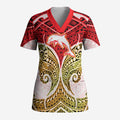 Personalized Dolphins Scrub Top Polynesian Tribal Pattern Style