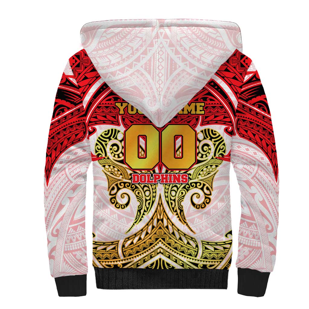 Personalized Dolphins Sherpa Hoodie Polynesian Tribal Pattern Style