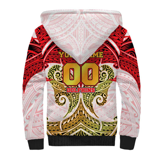 Personalized Dolphins Sherpa Hoodie Polynesian Tribal Pattern Style