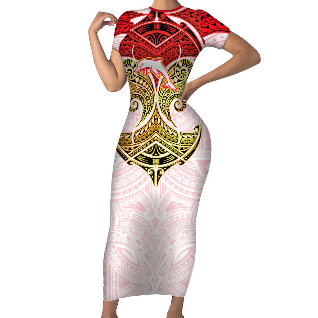 Personalized Dolphins Short Sleeve Bodycon Dress Polynesian Tribal Pattern Style