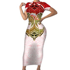 Personalized Dolphins Short Sleeve Bodycon Dress Polynesian Tribal Pattern Style