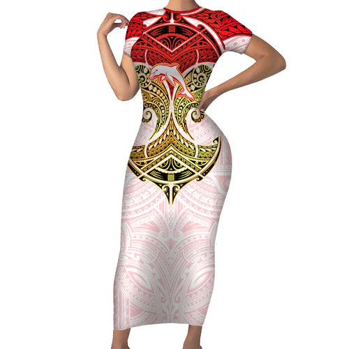 Personalized Dolphins Short Sleeve Bodycon Dress Polynesian Tribal Pattern Style