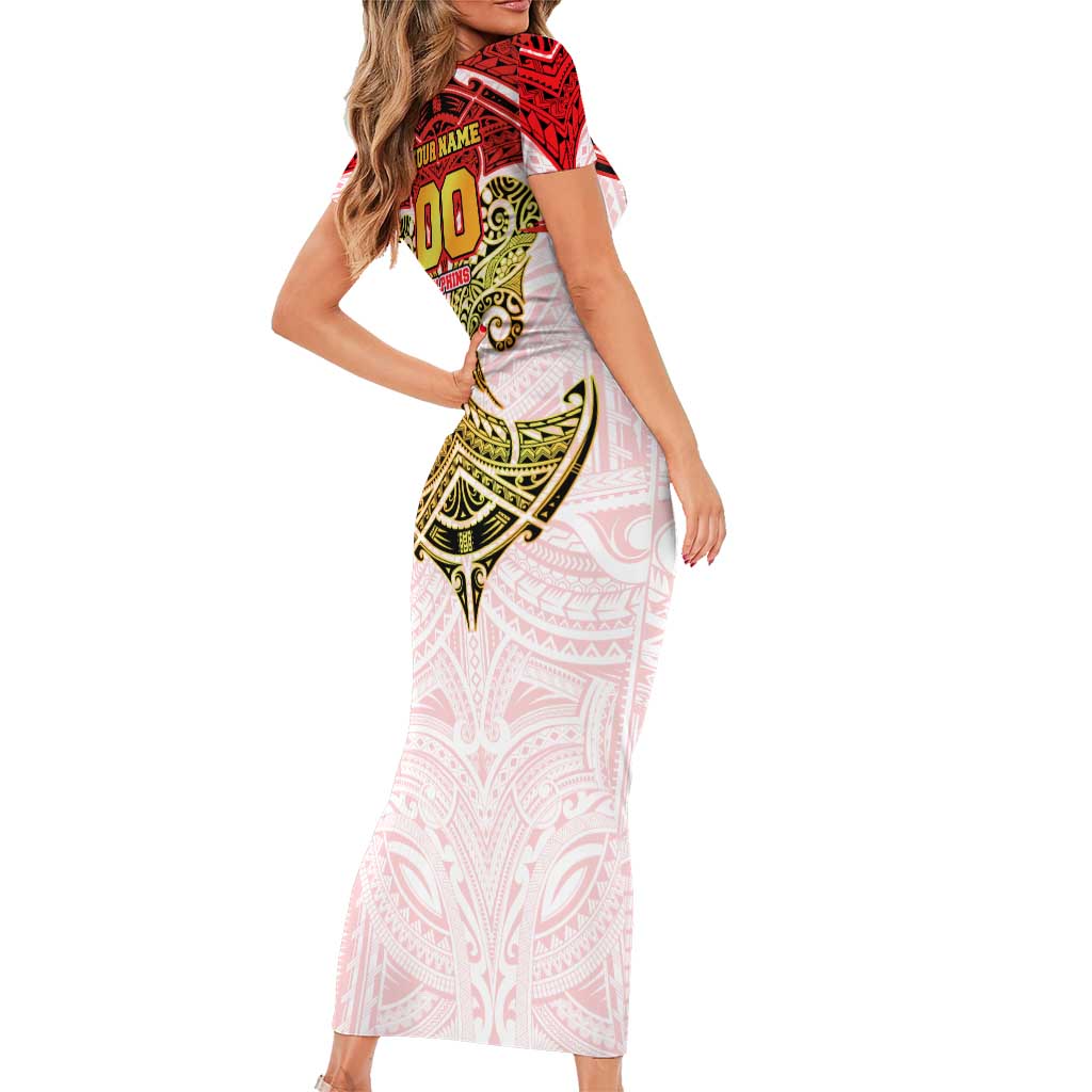 Personalized Dolphins Short Sleeve Bodycon Dress Polynesian Tribal Pattern Style