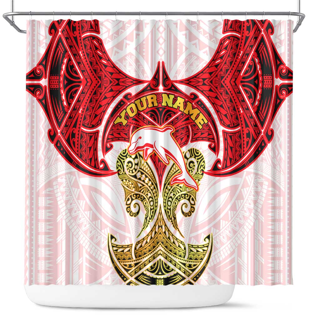 Personalized Dolphins Shower Curtain Polynesian Tribal Pattern Style
