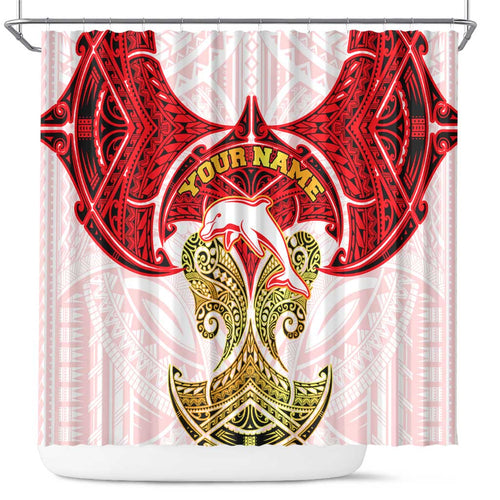 Personalized Dolphins Shower Curtain Polynesian Tribal Pattern Style