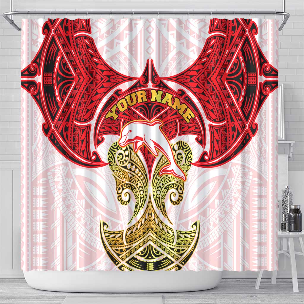 Personalized Dolphins Shower Curtain Polynesian Tribal Pattern Style