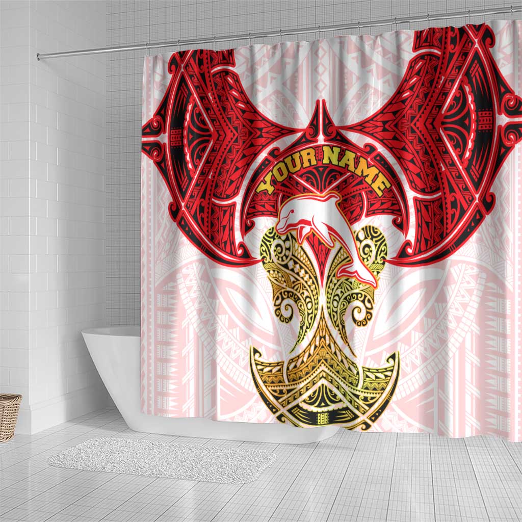 Personalized Dolphins Shower Curtain Polynesian Tribal Pattern Style