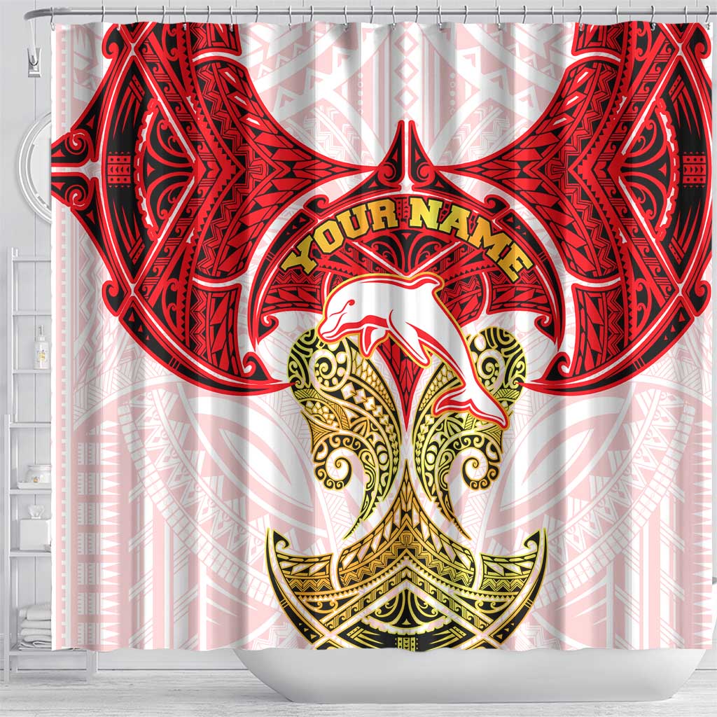 Personalized Dolphins Shower Curtain Polynesian Tribal Pattern Style