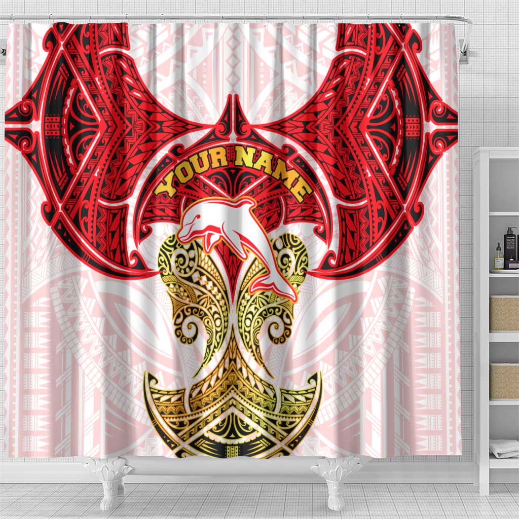 Personalized Dolphins Shower Curtain Polynesian Tribal Pattern Style