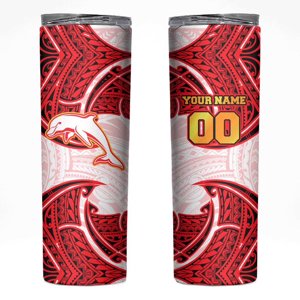 Personalized Dolphins Skinny Tumbler Polynesian Tribal Pattern Style