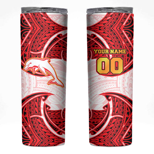 Personalized Dolphins Skinny Tumbler Polynesian Tribal Pattern Style