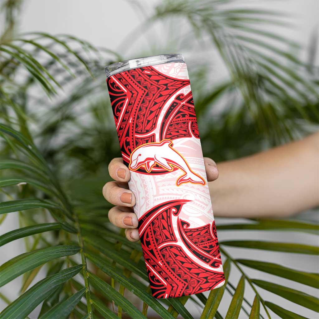 Personalized Dolphins Skinny Tumbler Polynesian Tribal Pattern Style