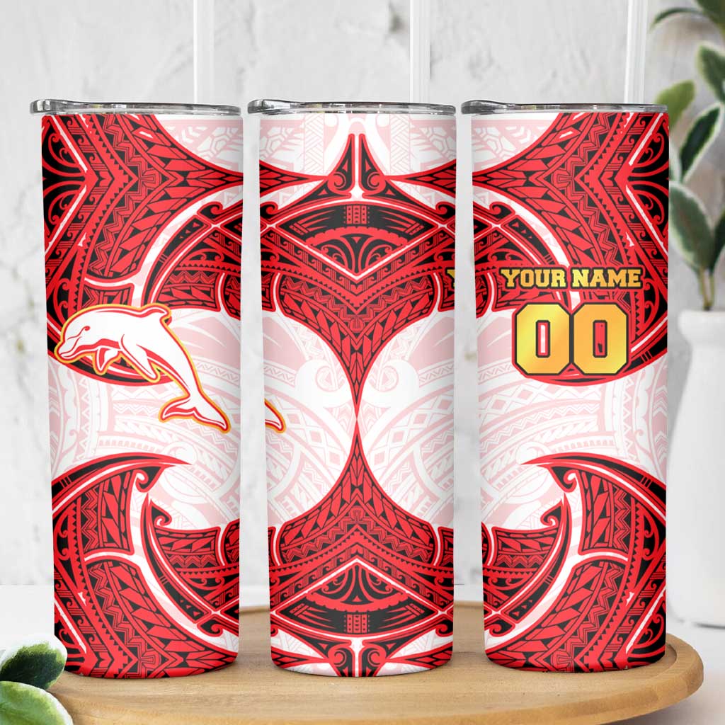 Personalized Dolphins Skinny Tumbler Polynesian Tribal Pattern Style