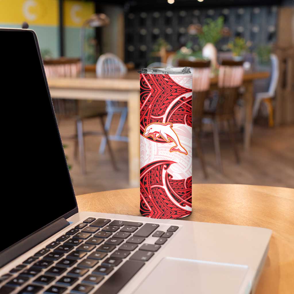 Personalized Dolphins Skinny Tumbler Polynesian Tribal Pattern Style