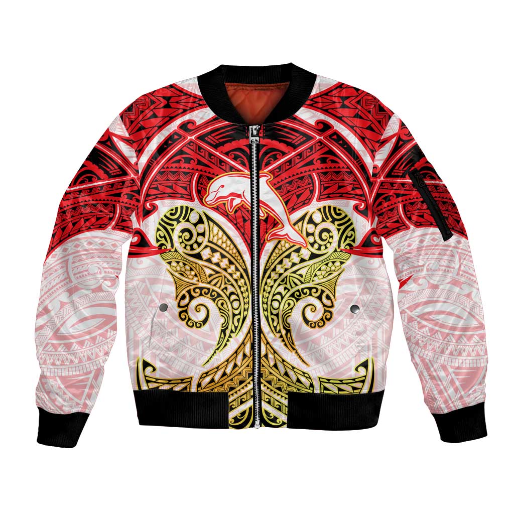 Personalized Dolphins Sleeve Zip Bomber Jacket Polynesian Tribal Pattern Style