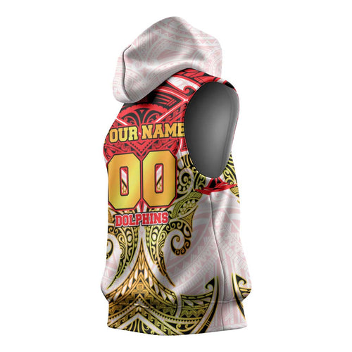 Personalized Dolphins Sleeveless Hoodie Polynesian Tribal Pattern Style