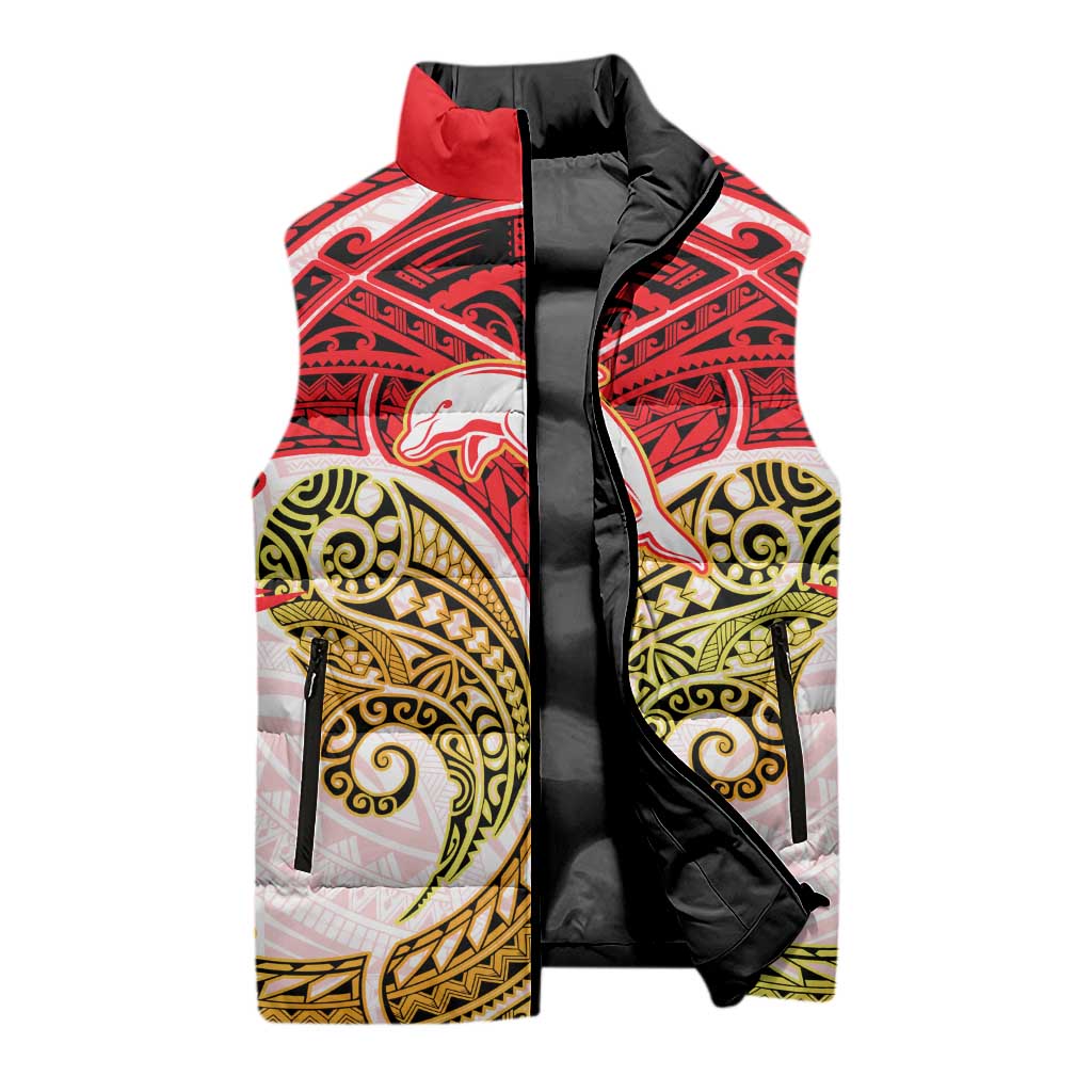 Personalized Dolphins Sleeveless Puffer Jacket Polynesian Tribal Pattern Style