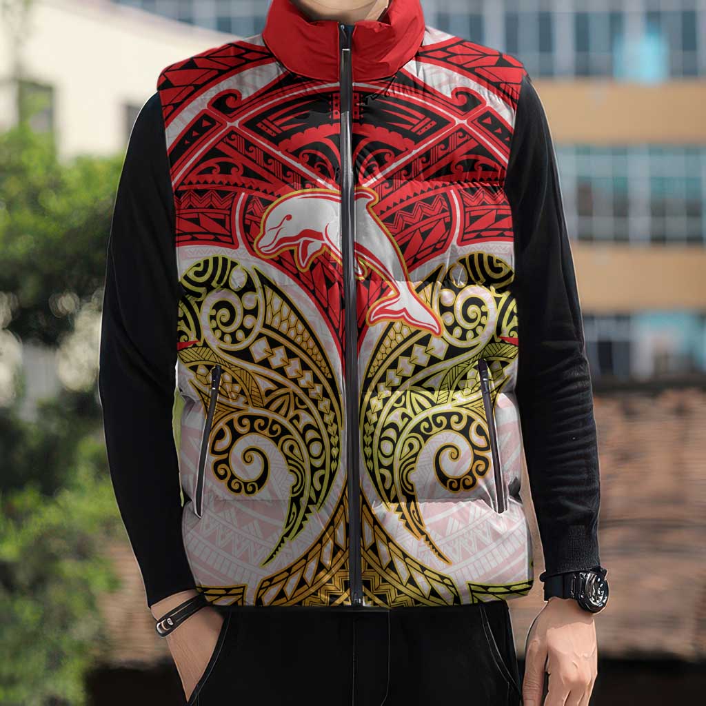 Personalized Dolphins Sleeveless Puffer Jacket Polynesian Tribal Pattern Style