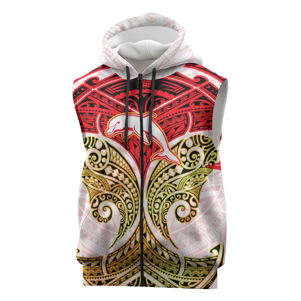 Personalized Dolphins Sleeveless Zip Hoodie Polynesian Tribal Pattern Style