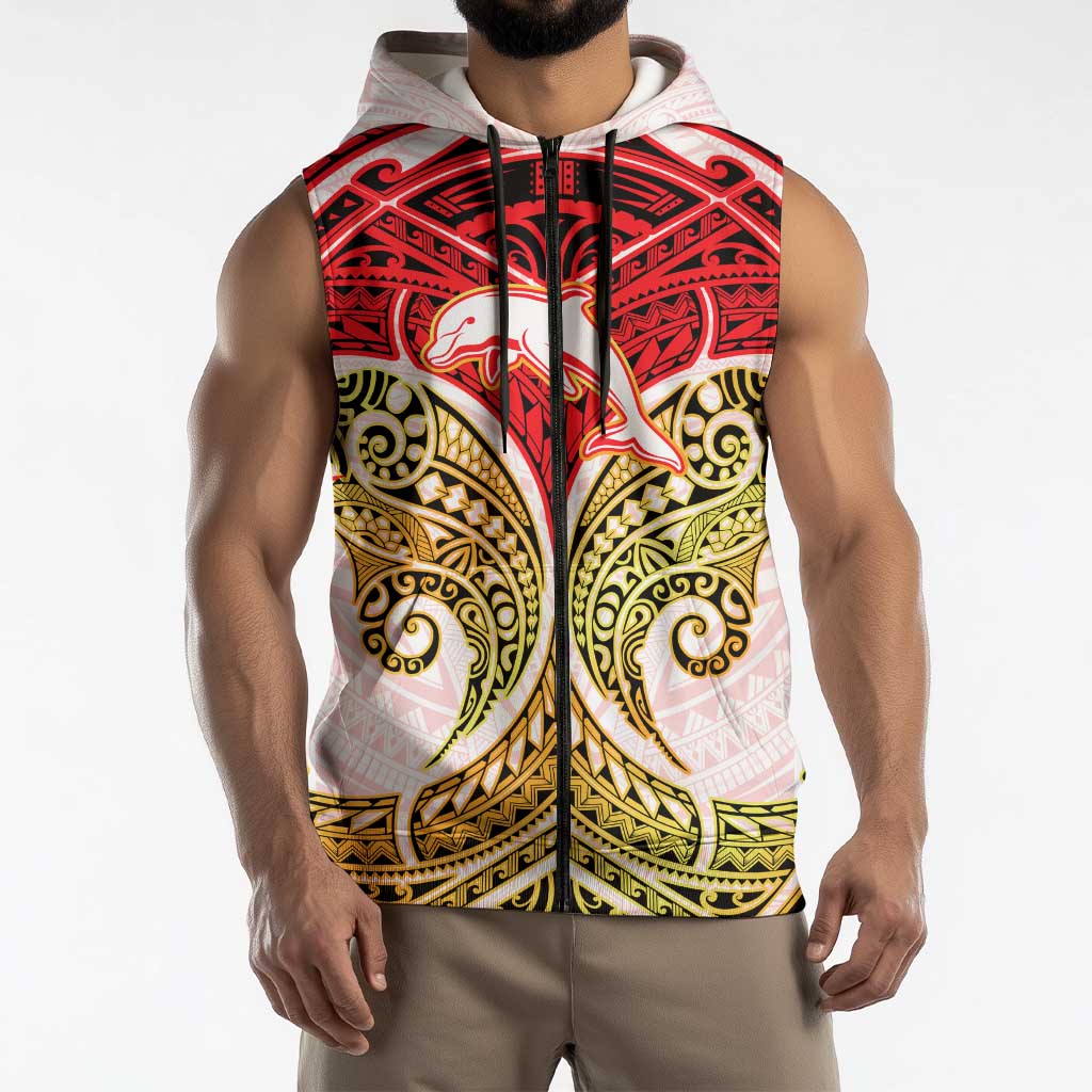Personalized Dolphins Sleeveless Zip Hoodie Polynesian Tribal Pattern Style