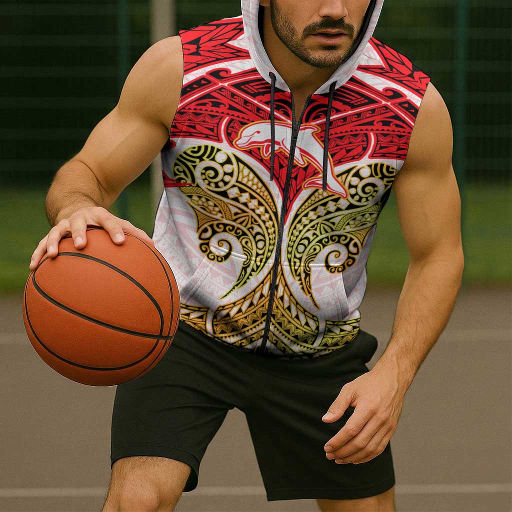 Personalized Dolphins Sleeveless Zip Hoodie Polynesian Tribal Pattern Style