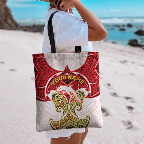 Personalized Dolphins Tote Bag Polynesian Tribal Pattern Style