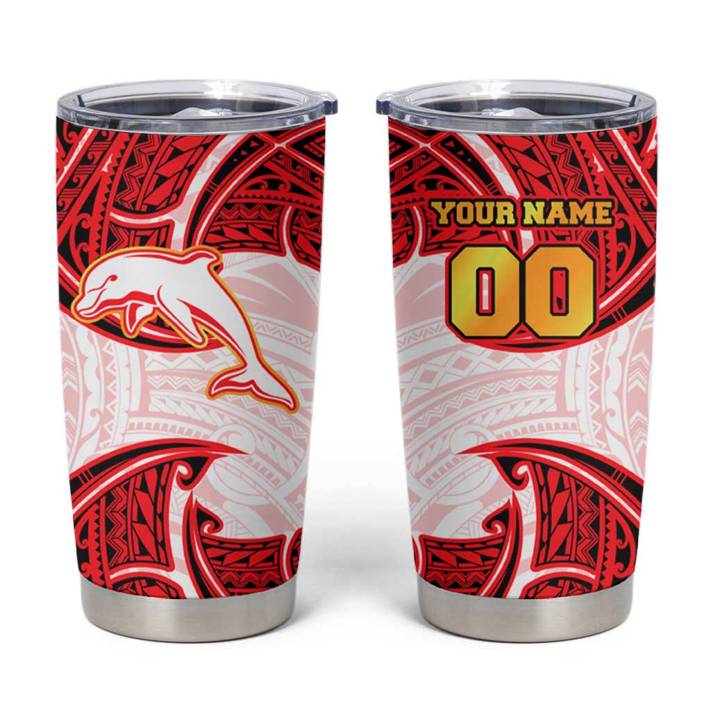 Personalized Dolphins Tumbler Cup Polynesian Tribal Pattern Style