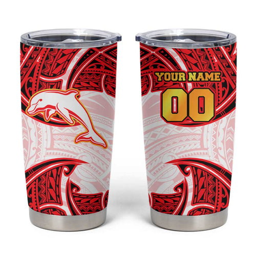 Personalized Dolphins Tumbler Cup Polynesian Tribal Pattern Style