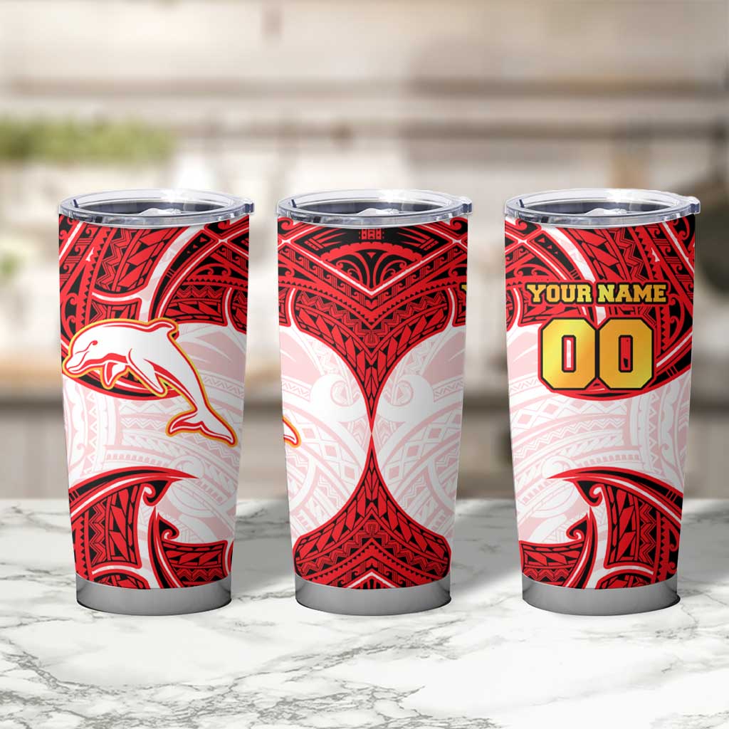 Personalized Dolphins Tumbler Cup Polynesian Tribal Pattern Style