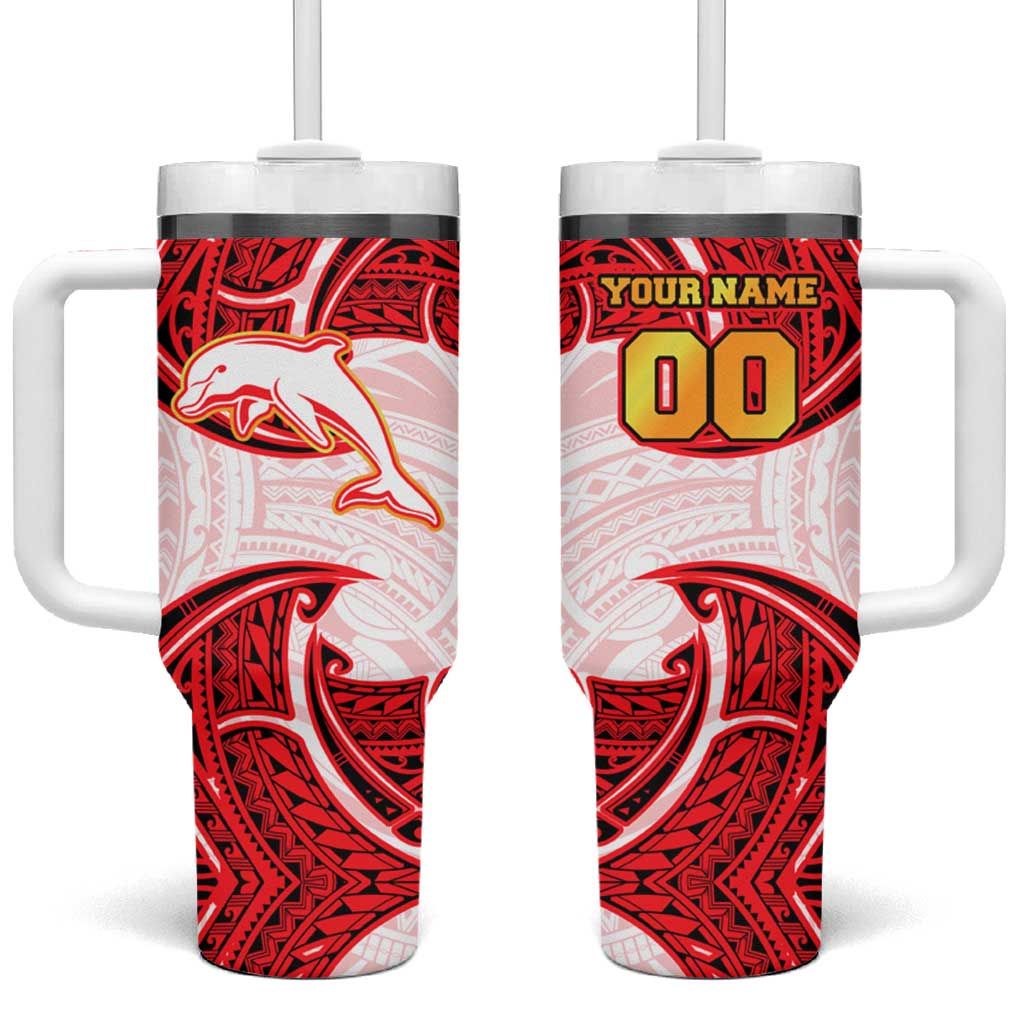 Personalized Dolphins Tumbler With Handle Polynesian Tribal Pattern Style