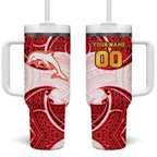 Personalized Dolphins Tumbler With Handle Polynesian Tribal Pattern Style