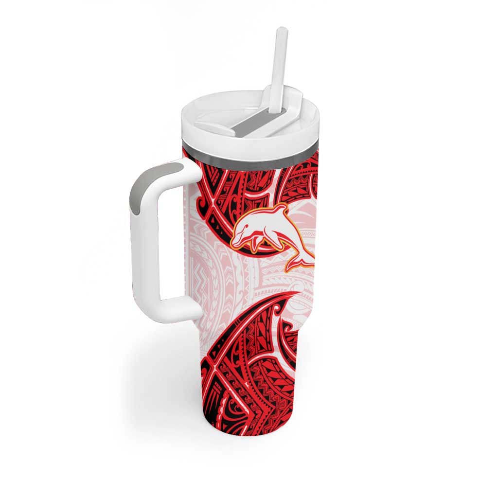 Personalized Dolphins Tumbler With Handle Polynesian Tribal Pattern Style