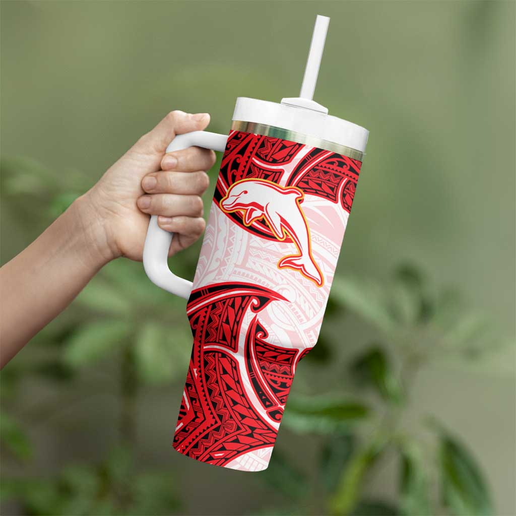 Personalized Dolphins Tumbler With Handle Polynesian Tribal Pattern Style