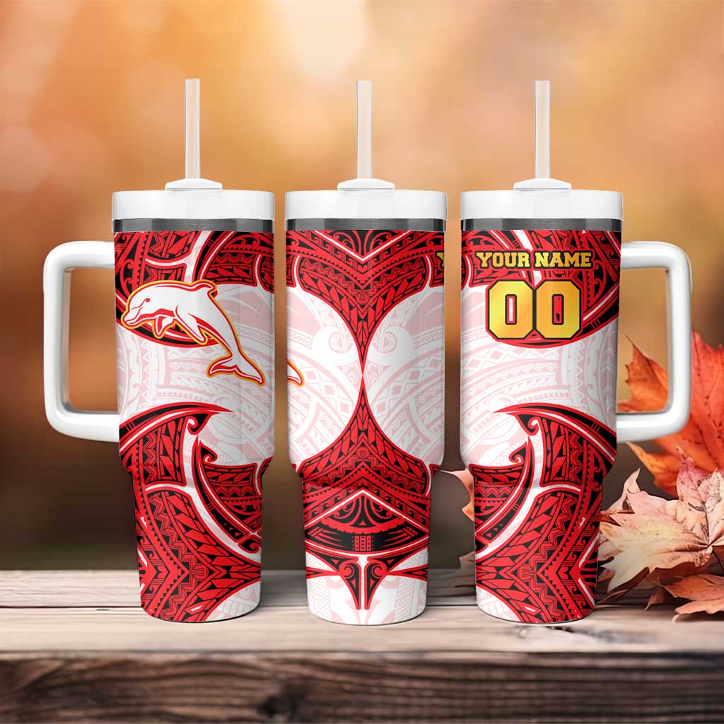 Personalized Dolphins Tumbler With Handle Polynesian Tribal Pattern Style