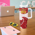 Personalized Dolphins Tumbler With Handle Polynesian Tribal Pattern Style