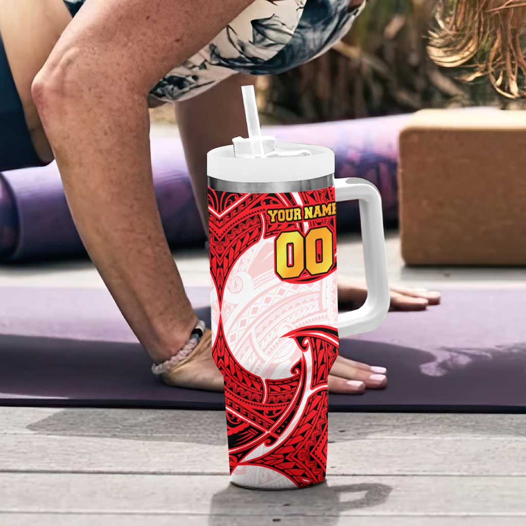 Personalized Dolphins Tumbler With Handle Polynesian Tribal Pattern Style