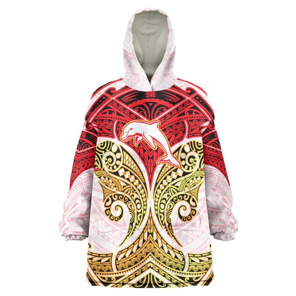 Personalized Dolphins Wearable Blanket Hoodie Polynesian Tribal Pattern Style